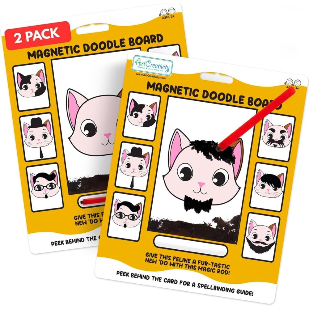 image:imageArtCreativity Cat Magnetic Doodle Face 2 Pack Vintage Retro Toys Travel Toys for Kids Magnet Drawing Doodle Board for Kids Magnetic Toys Game Travel Essentials Games for Ages 3
