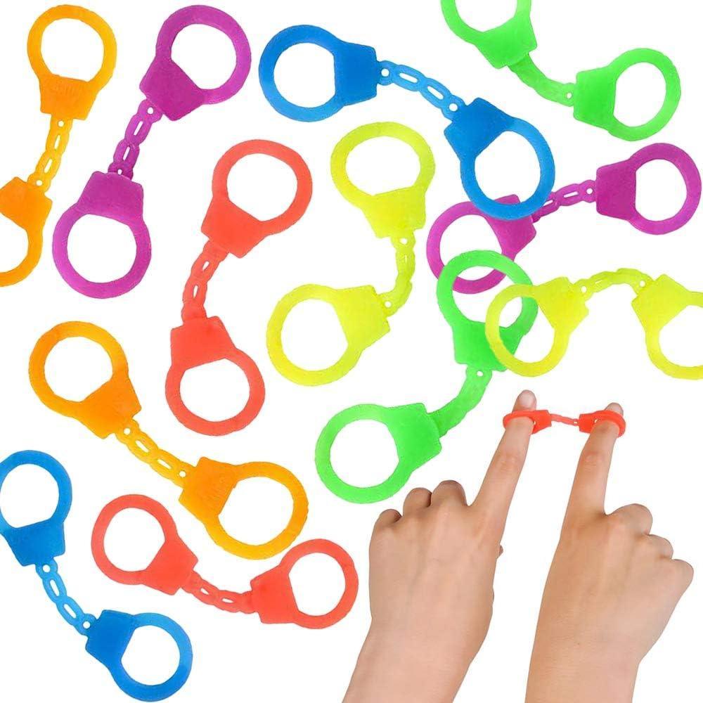 image:imageArtCreativity Mini Stretch Finger Cuffs for Kids Pack of 144 Rubber Hand Cuffs for Fingers Police Theme Party Supplies Neon Party Favors Goodie Bag and Pinata Fillers Assorted Vibrant Colors