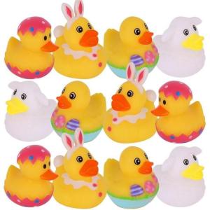 ArtCreativity 2.5 Inch Easter Rubber Ducks for Kids – Pack of 12 Assorted Mini Easter Ducks, Easter Basket Stuffers, Egg Hunt Surprise Toys, Easter Party Favors, Jeep Ducks & Bath Toys