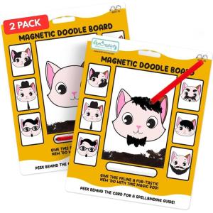 ArtCreativity Cat Magnetic Doodle Face – 2 Pack – Vintage Retro Toys, Travel Toys for Kids, Magnet Drawing Doodle Board for Kids – Magnetic Toys Game, Travel Essentials Games for Ages 3+