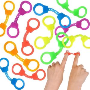ArtCreativity Mini Stretch Finger Cuffs for Kids – Pack of 144 – Rubber Hand Cuffs for Fingers, Police Theme Party Supplies, Neon Party Favors, Goodie Bag and Pinata Fillers – Assorted Vibrant Colors