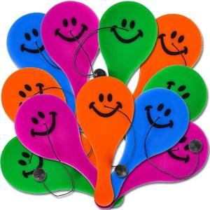 ArtCreativity Smile Face Paddle Balls, Pack of 36 Mini 4.5 Inch Plastic Paddle Ball with String, Assorted Bright Colors, Birthday Party Favors, Goodie Bag Fillers, Summer Fun Activity Toys for Kids