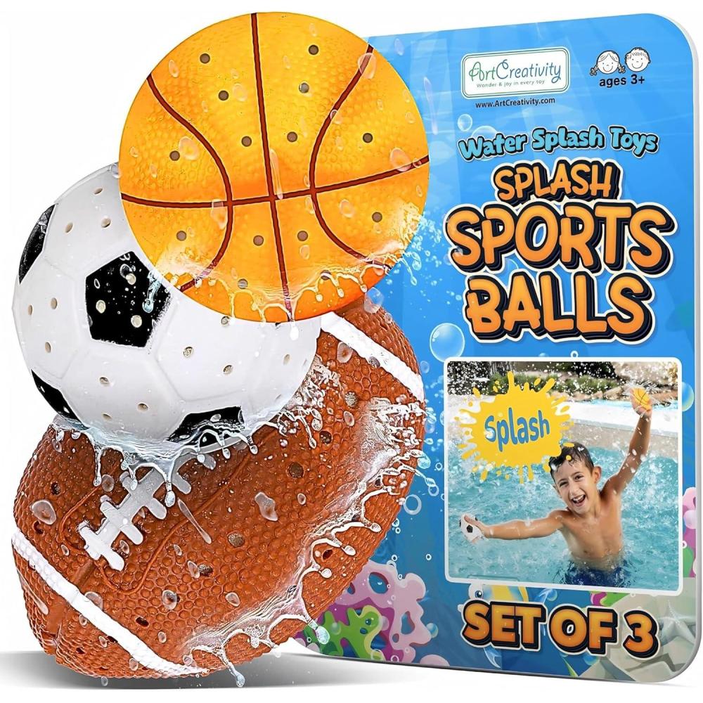 image:imageArtCreativity Pool Toys for Toddlers 13 Splash Sports Balls Water Toys 3 Different Athletic Water Ball Designs Include Football Basketball amp Soccer Ball Spongy Pool amp Bath Toys for Kids Ages 48