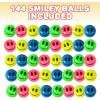 ArtCreativity Mini Smile Face Bouncing Balls – Bulk Pack of 144-1 Inch Bouncy Balls in Assorted Bright Neon Colors – Best Birthday Party Favors and Piñata Fillers for Boys and Girls