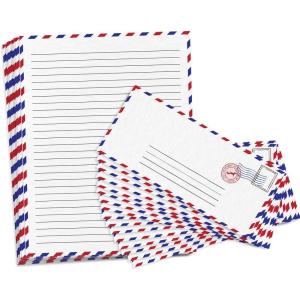 ArtCreativity 100 Pieces Vintage Stationery Paper and Envelopes Set – 50 Double Sided Airmail Sheets and 50 Envelopes – Pen Pal Stationery Letters and Envelopes with Air Mail Design