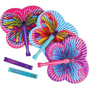 ArtCreativity 9.5 Inch Handheld Butterfly Folding Fans – Pack of 12 Foldable Fans in Assorted Colors and Designs, Goodie Bag Filler, Party Favors and Supplies, Fun Novelties and Gifts for Kids Ages 3+