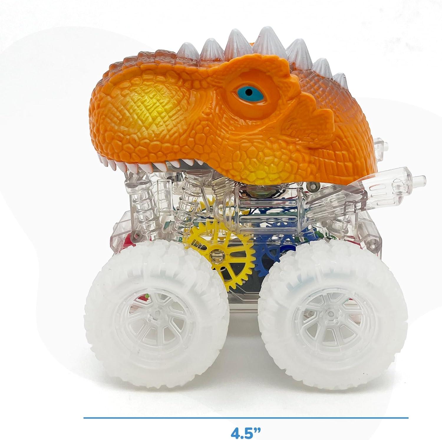 image:imageArtCreativity Light Up Gear Dinosaur Truck Toys Set of 2 Trucks with Moving Gears Multicolored Lights Music and Transparent FrictionPowered Wheels Monster Truck Toys for Boys 24 amp Gifts