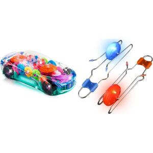 ArtCreativity – Autism Sensory Toys Bundle Light Up Transparent Sensory Car Toy for Kids Retro Light Up Gyro Wheels Set for Kids- Includes 2, 8.5 Inch Rail Twisters,
