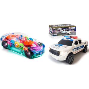 ArtCreativity Light Up Transparent Car & Police Car Pickup Truck w Light & Sirens