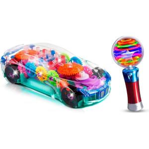 ArtCreativity Sensory Light Up Car + Spinning Magic Wand with Flashing LED