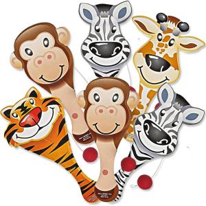 ArtCreativity Zoo Animal Paddle Ball with String, 9-Inch Wooden Paddleball, Pack of 12 Assorted Animal Designs, Jungle Themed Birthday Party Favors, Goodie Bag Fillers, Summer Fun Beach Toys for Kids