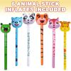 ArtCreativity Inflatable Animal Sticks, Set of 6, Animal Inflates for Kids in Assorted Designs, Zoo Party Favors and Wild One Birthday Decorations, Colorful Swimming Pool Toys for Kids