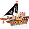 ArtCreativity Wooden Pirate Ship Toy Set for Kids – Pirate Play Set with Wood Ship, Cannon, Barrel, Treasure Chest, Bench, 4 Pirates – Toy Ship for Boys 3-5 – Pirate Gifts for Christmas