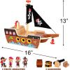 ArtCreativity Wooden Pirate Ship Toy Set for Kids – Pirate Play Set with Wood Ship, Cannon, Barrel, Treasure Chest, Bench, 4 Pirates – Toy Ship for Boys 3-5 – Pirate Gifts for Christmas