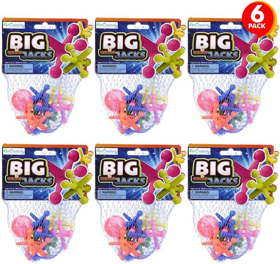 image:imageArtCreativity Big Neon Jacks Game 6 Sets Each Set with 10 Plastic Jacks and 1 Marbleized Rubber Ball Vintage Toys Fun Activity for Kids Birthday Party Favors for Boys and GirlsSmall Pack of 2