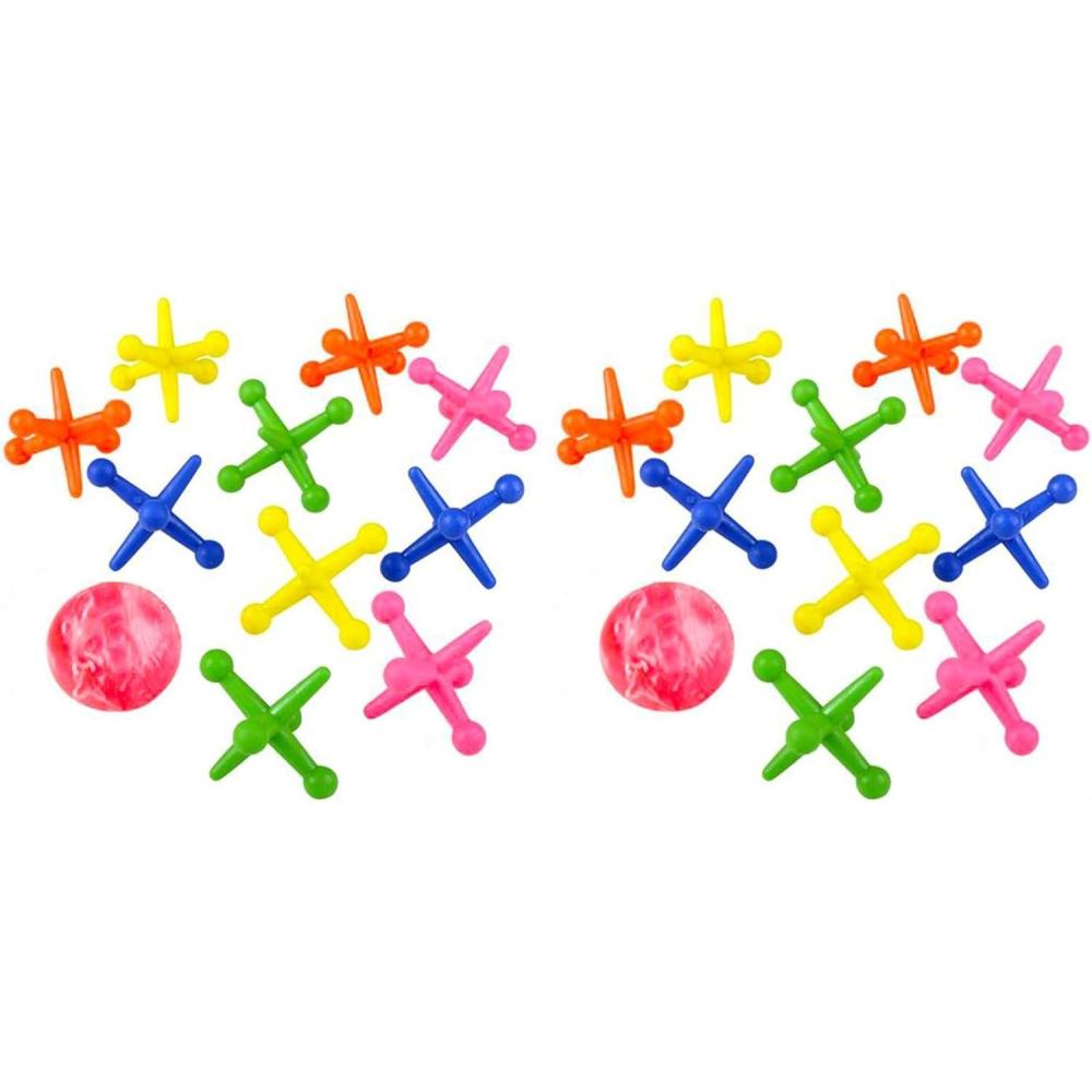 image:imageArtCreativity Big Neon Jacks Game 6 Sets Each Set with 10 Plastic Jacks and 1 Marbleized Rubber Ball Vintage Toys Fun Activity for Kids Birthday Party Favors for Boys and GirlsSmall Pack of 2