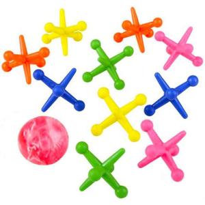 ArtCreativity Big Neon Jacks Game, 6 Sets, Each Set with 10 Plastic Jacks and 1 Marbleized Rubber Ball, Vintage Toys, Fun Activity for Kids, Birthday Party Favors for Boys and Girls(Small)