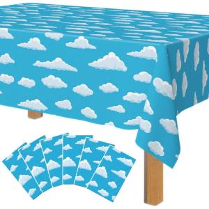 ArtCreativity Cloud Tablecloth – 6 Pack – 54” x 108” Cloud Table Cover – Birthday Party Tablecloth Set Disposable Tablecloths for Toy Story Party Decor