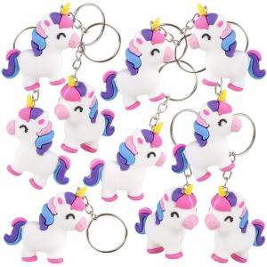 ArtCreativity Unicorn Rubber Keychains, Set of 12, Fun Key Chains for Backpack, Purse, Luggage, Unicorn Birthday Party Favors for Kids, Goodie Bag Fillers, Small Prizes for Boys and Girls(2.25″)