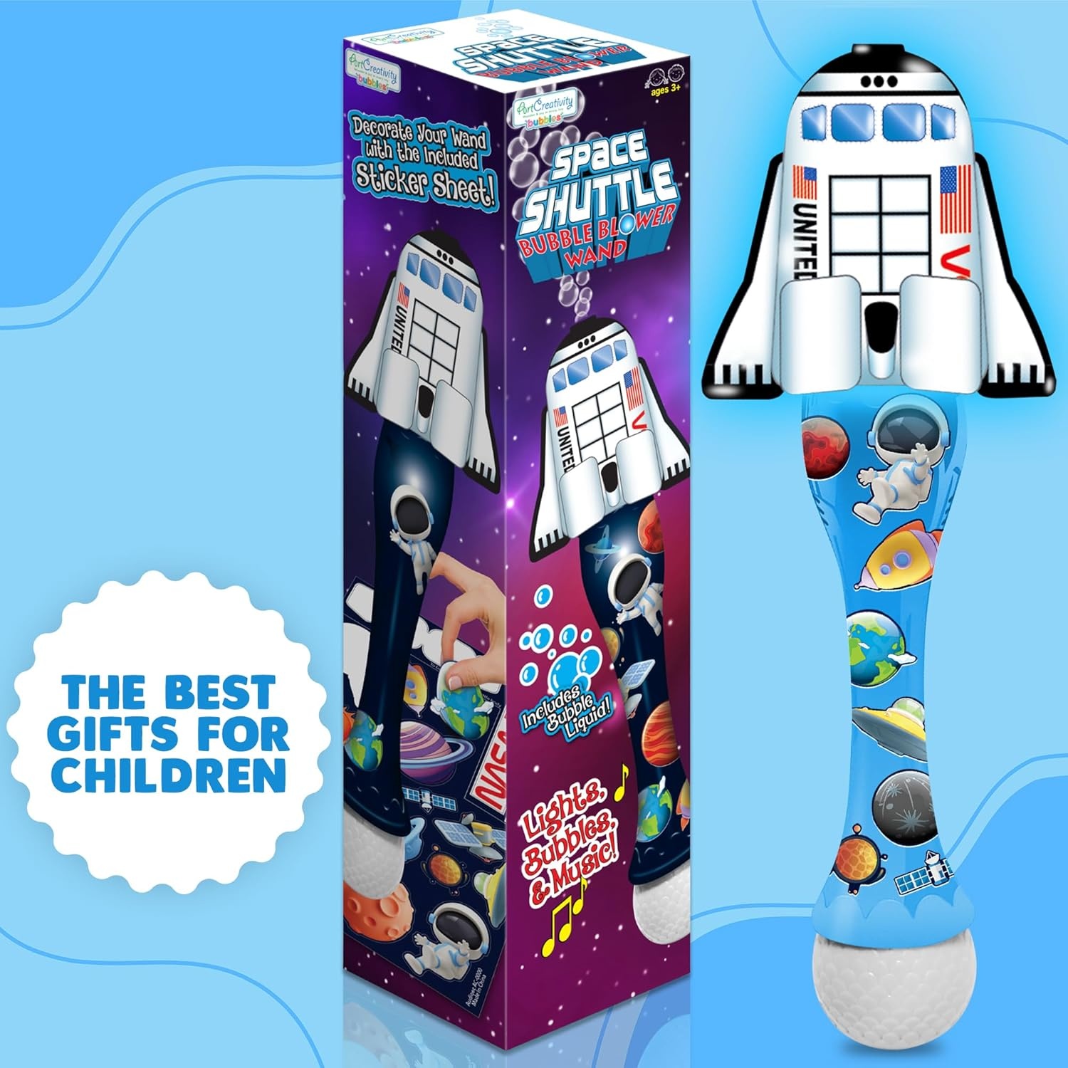 image:imageArtCreativity Space Shuttle Bubble Wand Handcrafted Space Toys with Bubbles Refill Solution Stickers Music amp Lights Kids Summer Outdoor Activity Birthday Party Favors Bubble Blower Machine