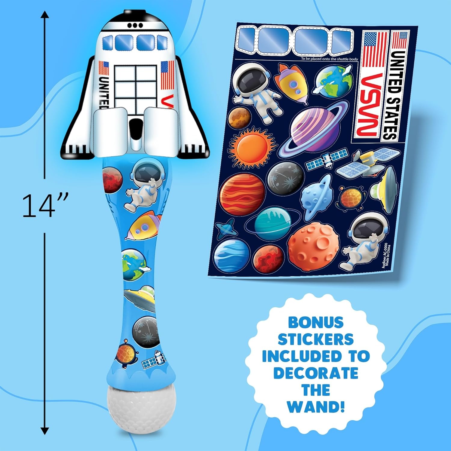 image:imageArtCreativity Space Shuttle Bubble Wand Handcrafted Space Toys with Bubbles Refill Solution Stickers Music amp Lights Kids Summer Outdoor Activity Birthday Party Favors Bubble Blower Machine