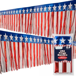ArtCreativity Patriotic USA Fringe Decoration – 40ft x 13.75″ – Fourth of July Red White and Blue Decorations Include 6 Banners – USA Accessories for Parade Float, 4th of July Outdoor Party Backdrop