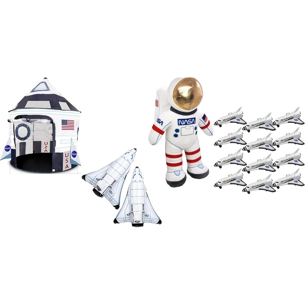 image:imageArtCreativity Space Party Set  Includes 1 Pop up Tent  12 Durable Diecast Metal NASA Space Ship Toys  2 Inflatable Astronauts  1 Plush Astronaut Figurine