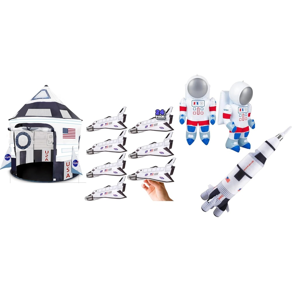 image:imageArtCreativity Space Party Set Includes 1 Pop up Tent 24 Space Shuttle Gliders 2 Inflatable Astronauts 1 Rocket Plush Stuffed Toy