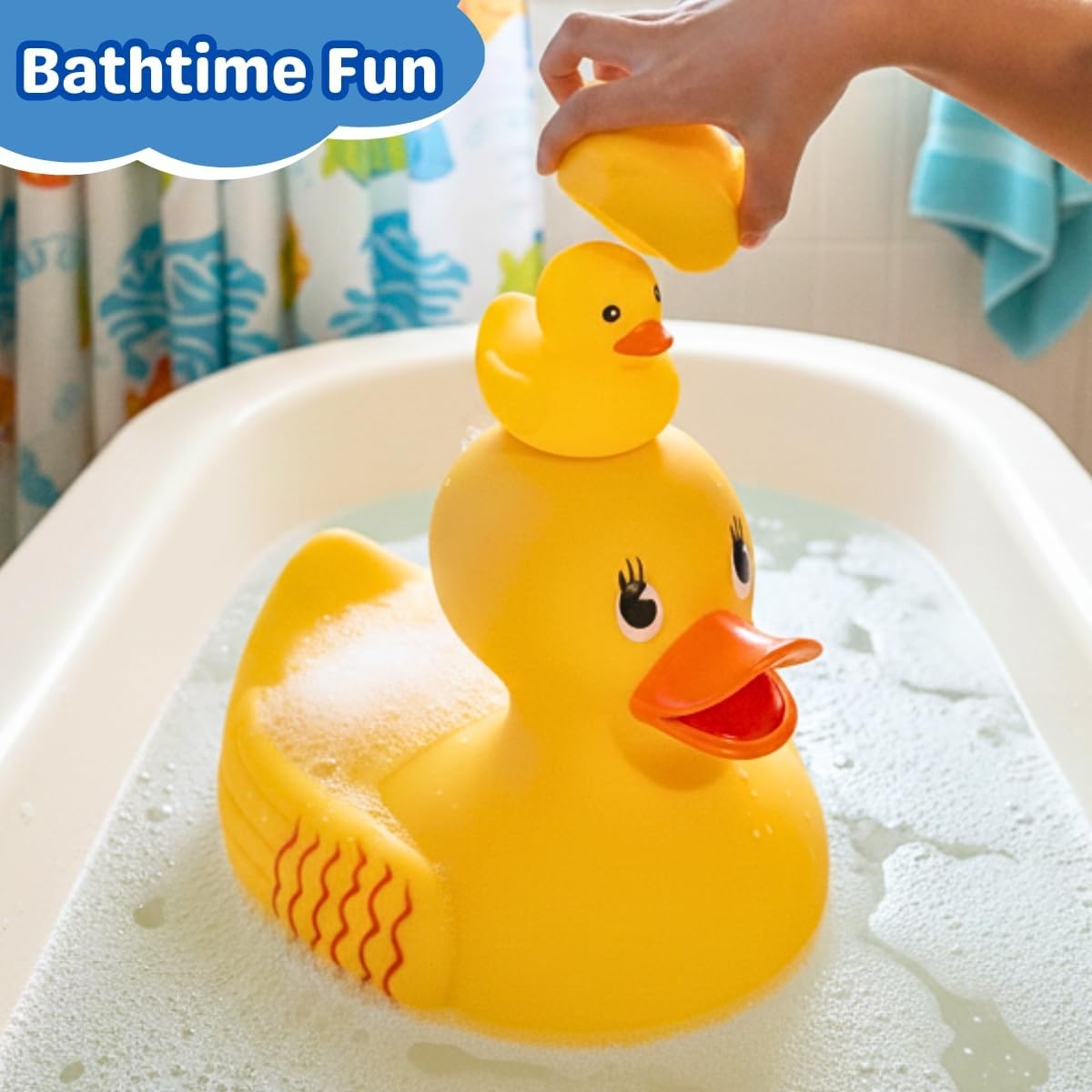 image:imageArtCreativity 10 Jumbo Rubber Duck Bath Toy 10 Inch Big Large Rubber Duck with 2 Mini Duckies Classic Yellow Giant Ducky Bath and Beach Toys for KidsYellow Giant Ducky