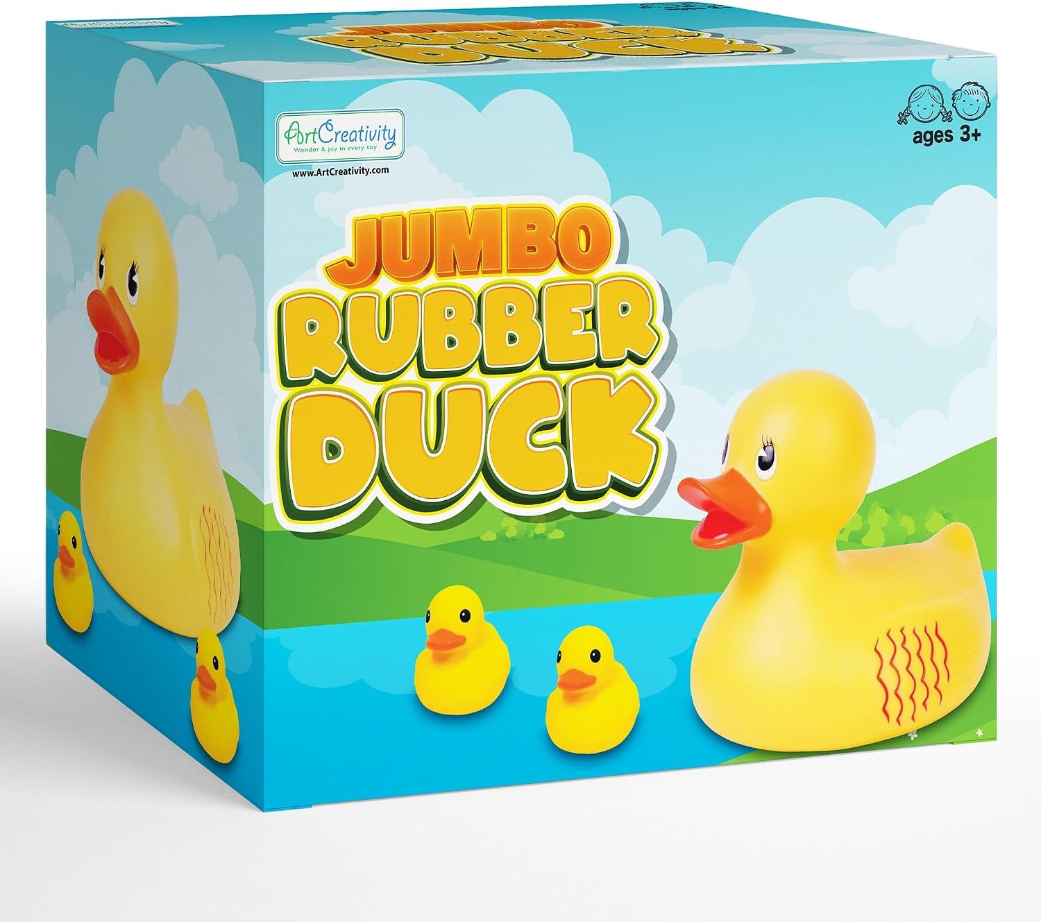 image:imageArtCreativity 10 Jumbo Rubber Duck Bath Toy 10 Inch Big Large Rubber Duck with 2 Mini Duckies Classic Yellow Giant Ducky Bath and Beach Toys for KidsYellow Giant Ducky