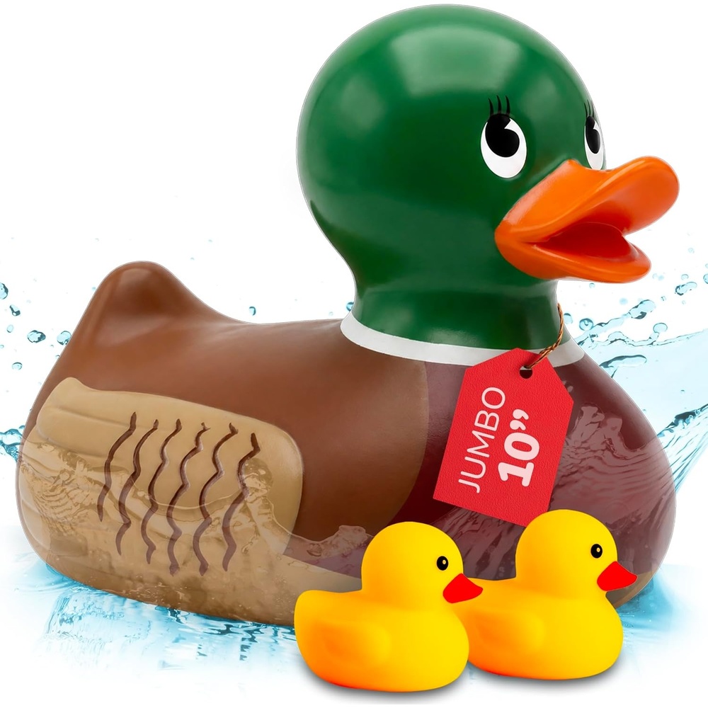 image:imageArtCreativity 10 Jumbo Rubber Duck Bath Toy 10 Inch Big Large Rubber Duck with 2 Mini Duckies Classic Yellow Giant Ducky Bath and Beach Toys for KidsGiant Mallard Duck