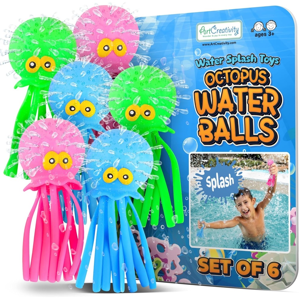 image:imageArtCreativity Octopus Water Balls Pack of 6 Pool Toys for Toddlers 35 Sensory Stress Relief Toy for Kids Beach Water Toys amp Swimming Toy for Toddlers Cute Goodie Bag Fillers for Boys amp Girls6 Octopus Balls