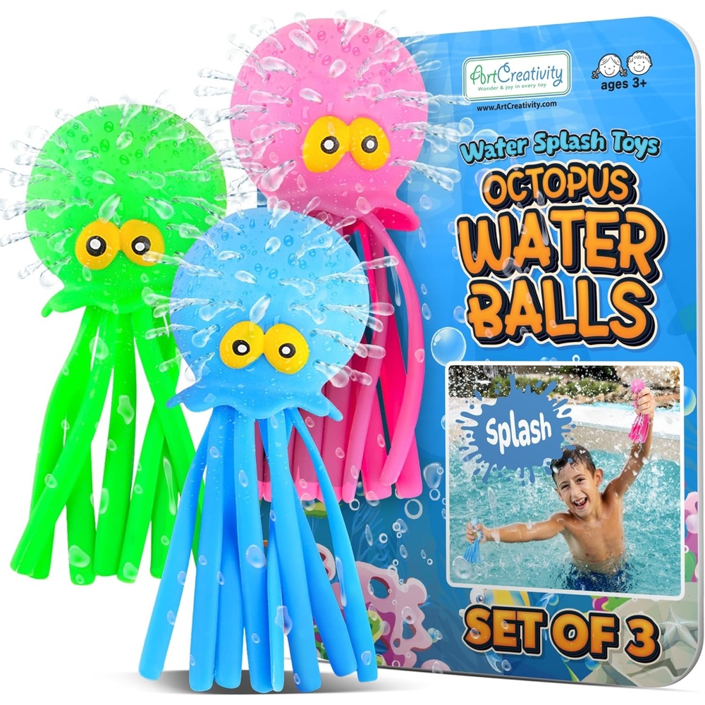 image:imageArtCreativity Octopus Water Balls Pack of 6 Pool Toys for Toddlers 35 Sensory Stress Relief Toy for Kids Beach Water Toys amp Swimming Toy for Toddlers Cute Goodie Bag Fillers for Boys amp Girls3 Octopus Balls