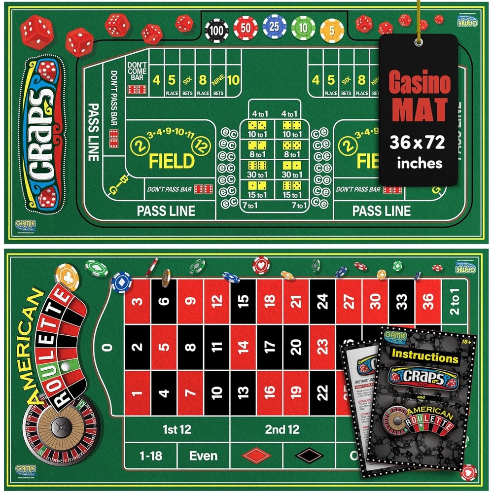 image:imageGamie Double Sided Felt Casino Mat 36 x 72 for Blackjack amp Texas Holdem Poker 2in1 Texas Holdem Poker Mat amp Blackjack Mat Professional Grade Poker Tabletop Mat with Instructions BookletCraps  Roulette