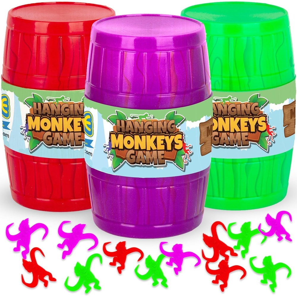 image:imageGamie Hanging Monkeys Game 3 Barrels with 30 Monkeys Each Fun Games for Family Game Night Indoor Games for Kids and Adults Develops Fine Motor Skills Retro Party Games for Ages 3 and Up